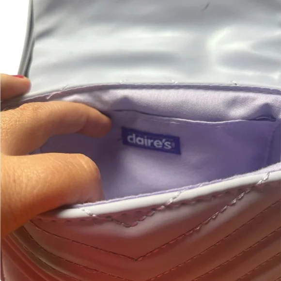 Claire's Pastel Purple Crossbody Bag with Chain Strap and Quilted Design - Picture 8 of 14